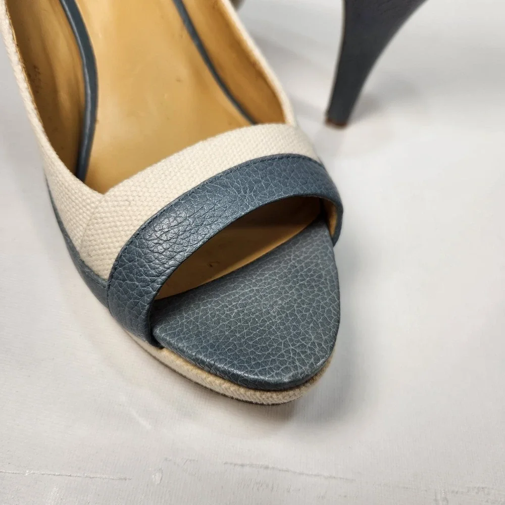 Nine West Duanao Womens Heels Blue / White Textile Leather Size US 9.5M‎